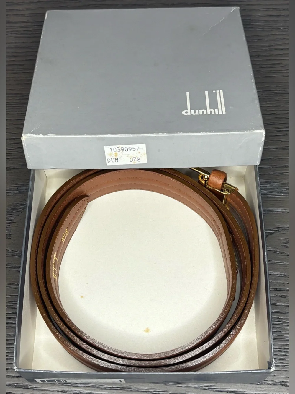 Vintage Dunhill Italian Leather Belt Gold Logo Brown Size 40 Quiet Luxury